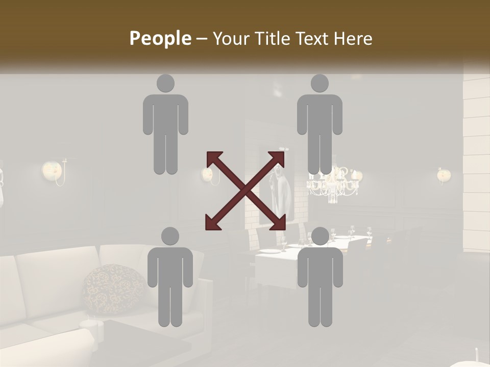 A Room With A Couch, Table, Chairs And A Chandelier PowerPoint Template