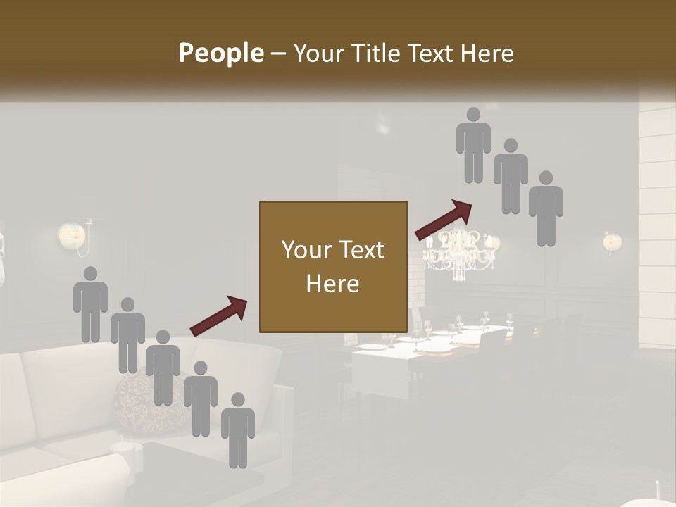 A Room With A Couch, Table, Chairs And A Chandelier PowerPoint Template