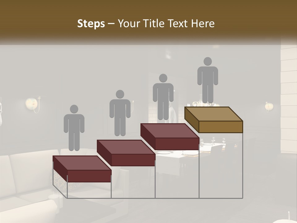 A Room With A Couch, Table, Chairs And A Chandelier PowerPoint Template