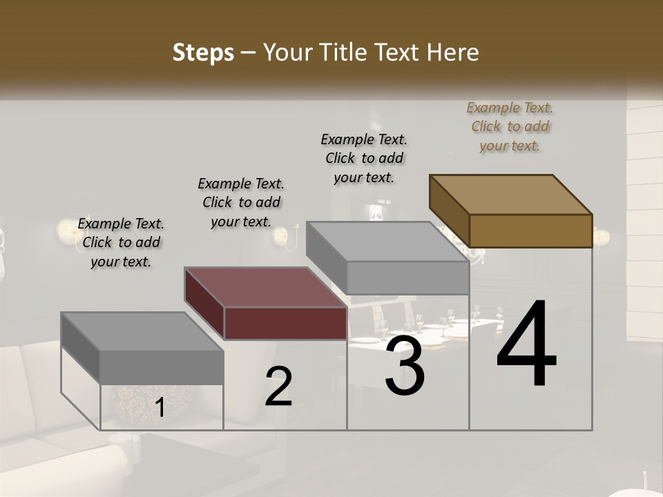 A Room With A Couch, Table, Chairs And A Chandelier PowerPoint Template