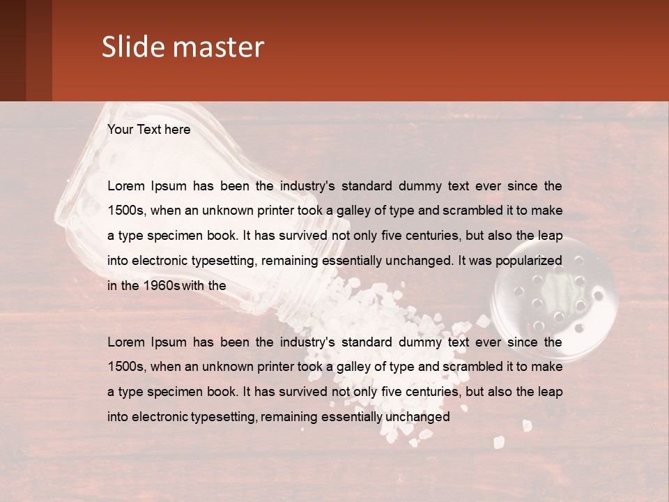 A Salt Shaker And A Scoop Of Salt On A Wooden Table PowerPoint Template