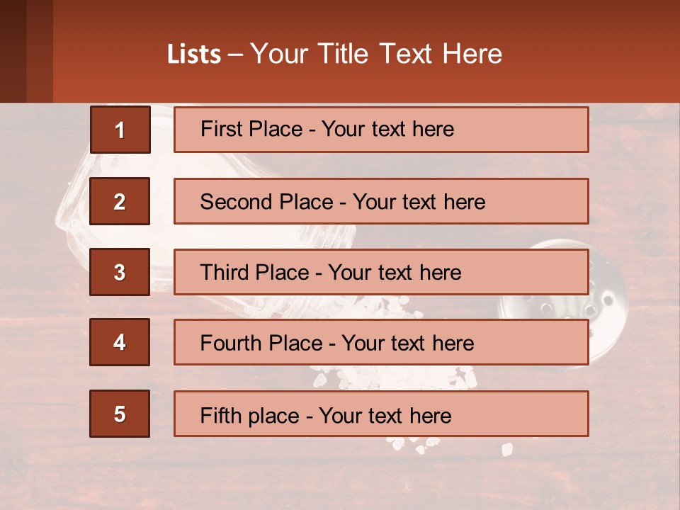 A Salt Shaker And A Scoop Of Salt On A Wooden Table PowerPoint Template
