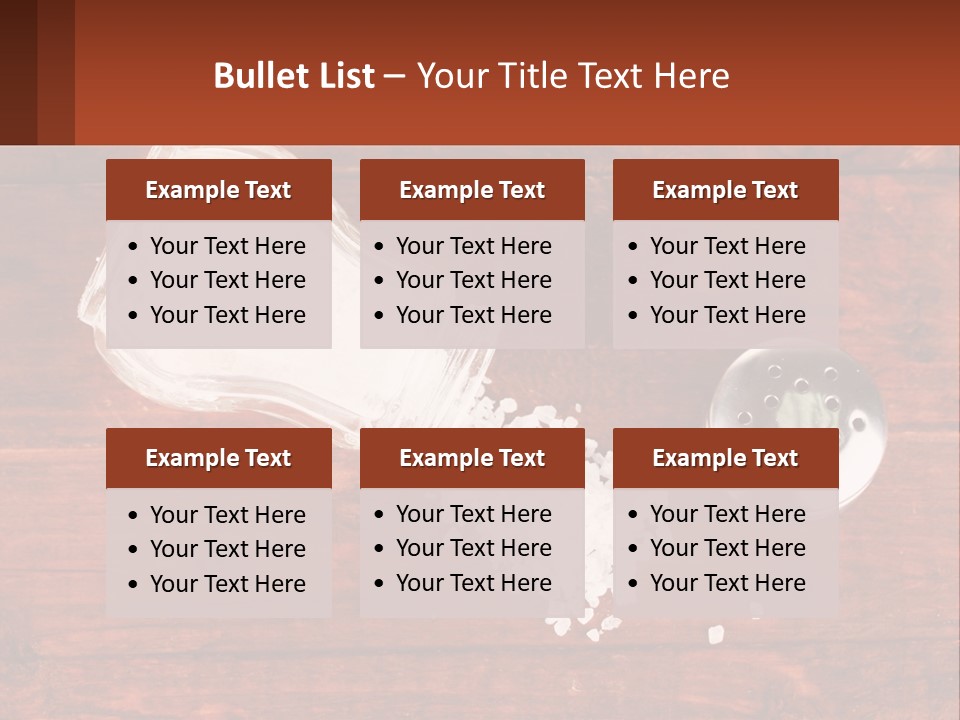 A Salt Shaker And A Scoop Of Salt On A Wooden Table PowerPoint Template