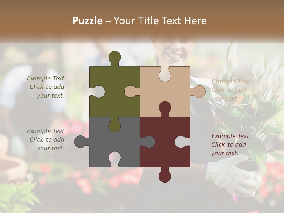 A Woman Holding A Potted Plant In A Greenhouse PowerPoint Template