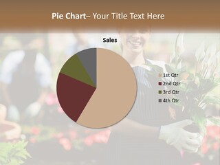 A Woman Holding A Potted Plant In A Greenhouse PowerPoint Template