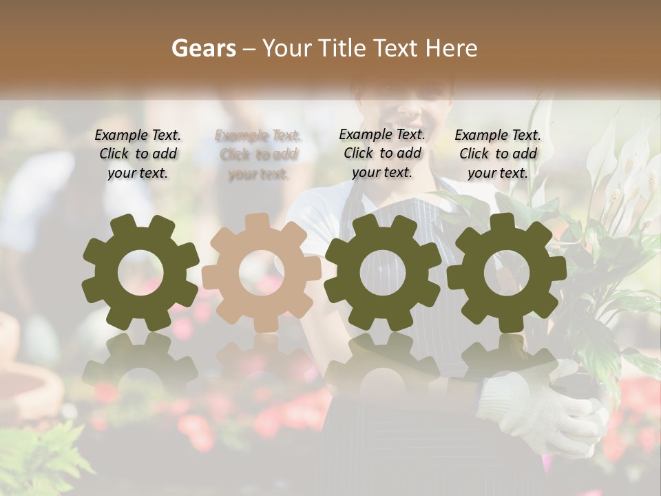 A Woman Holding A Potted Plant In A Greenhouse PowerPoint Template