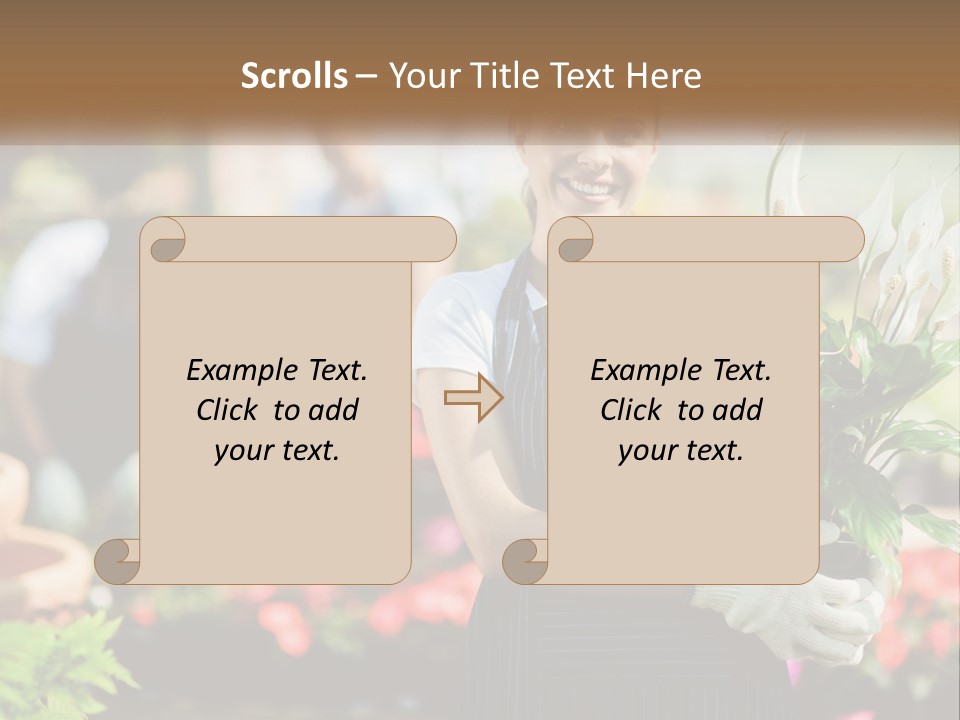 A Woman Holding A Potted Plant In A Greenhouse PowerPoint Template