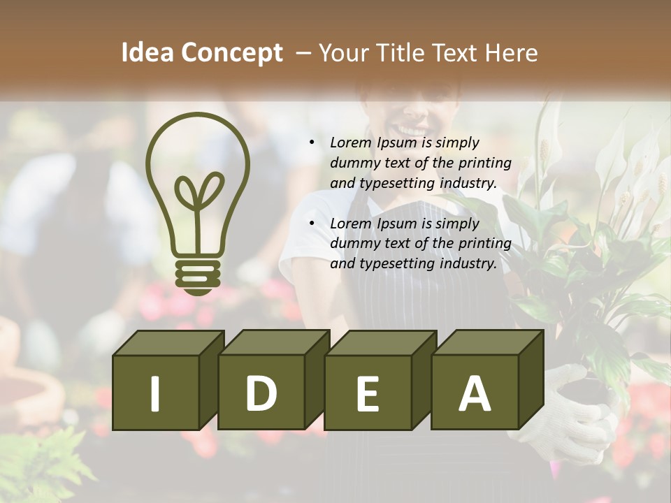 A Woman Holding A Potted Plant In A Greenhouse PowerPoint Template