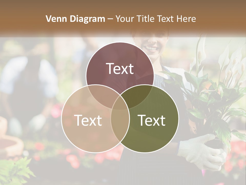 A Woman Holding A Potted Plant In A Greenhouse PowerPoint Template