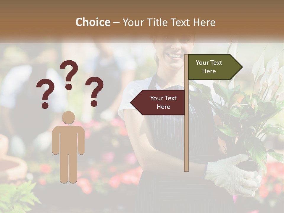 A Woman Holding A Potted Plant In A Greenhouse PowerPoint Template