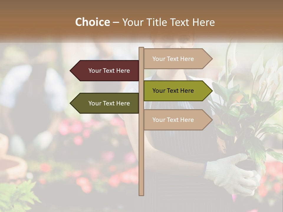 A Woman Holding A Potted Plant In A Greenhouse PowerPoint Template