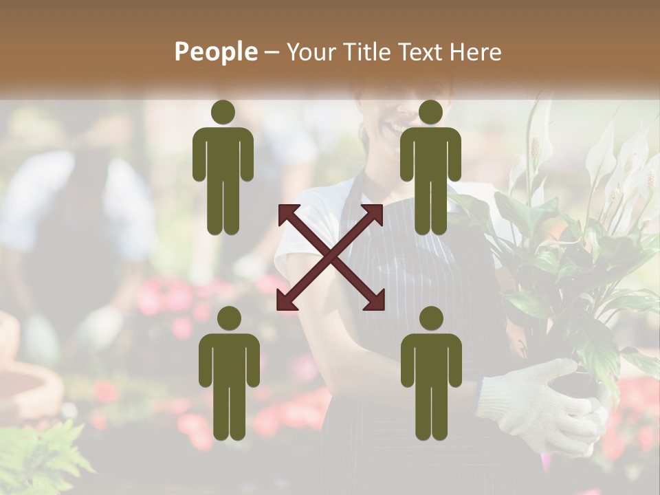 A Woman Holding A Potted Plant In A Greenhouse PowerPoint Template