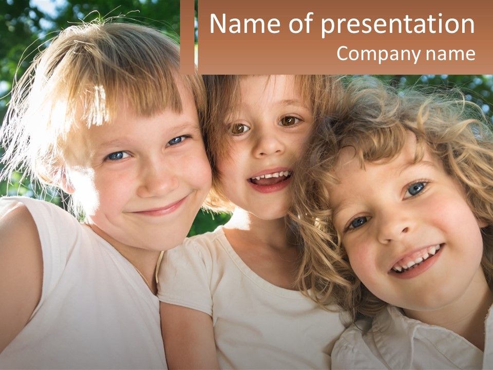 A Group Of Young Children Standing Next To Each Other PowerPoint Template