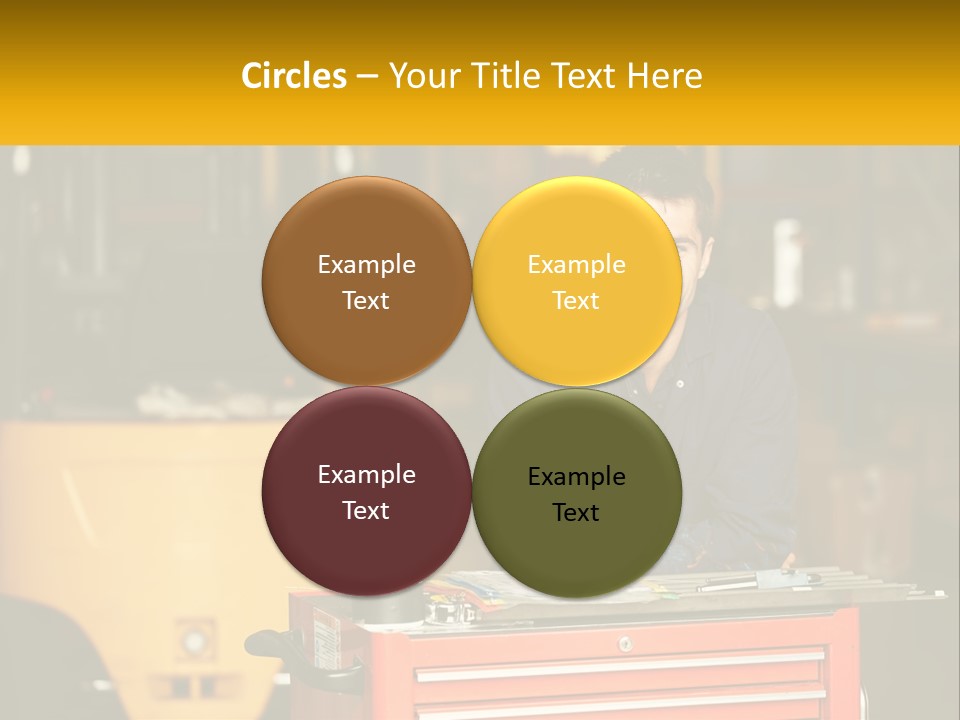 A Man Sitting At A Table In Front Of A Forklift PowerPoint Template