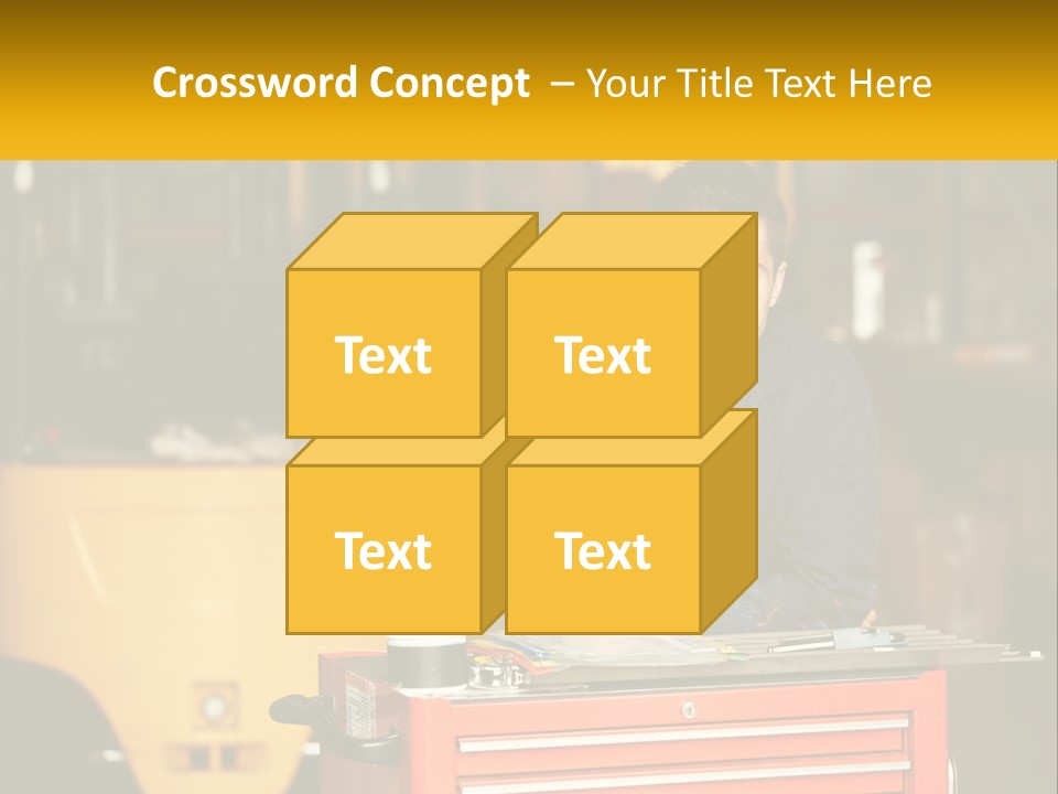 A Man Sitting At A Table In Front Of A Forklift PowerPoint Template