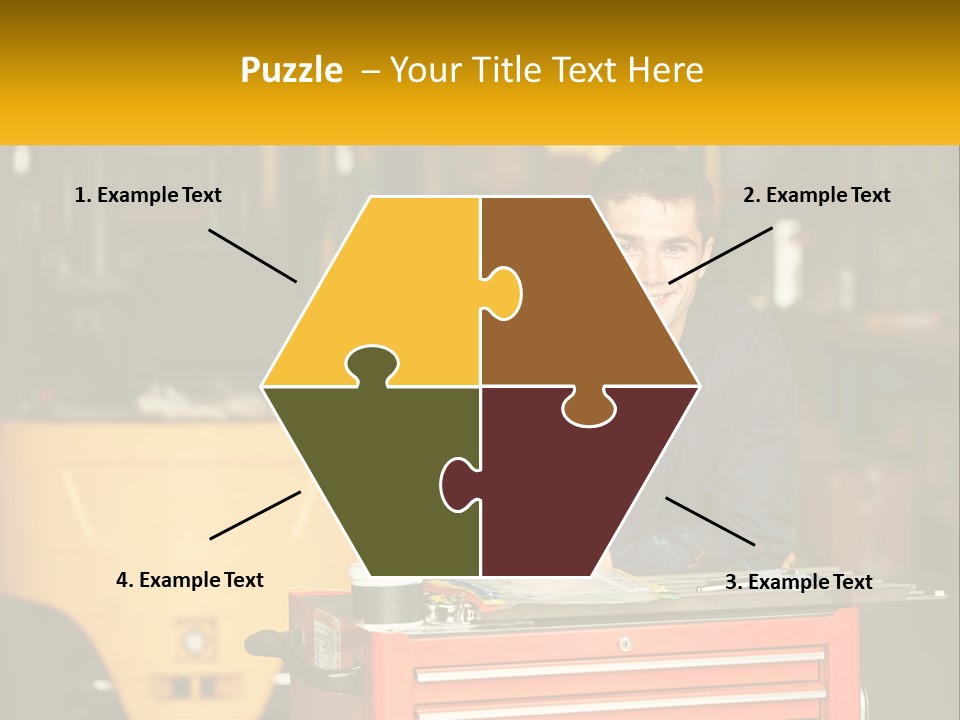 A Man Sitting At A Table In Front Of A Forklift PowerPoint Template