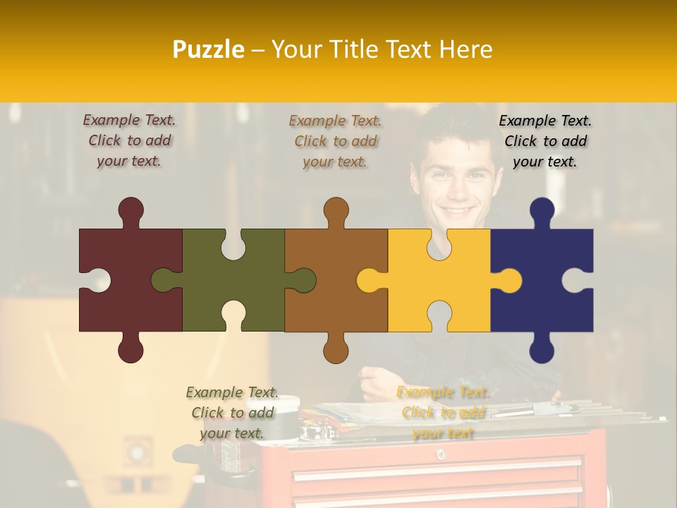 A Man Sitting At A Table In Front Of A Forklift PowerPoint Template