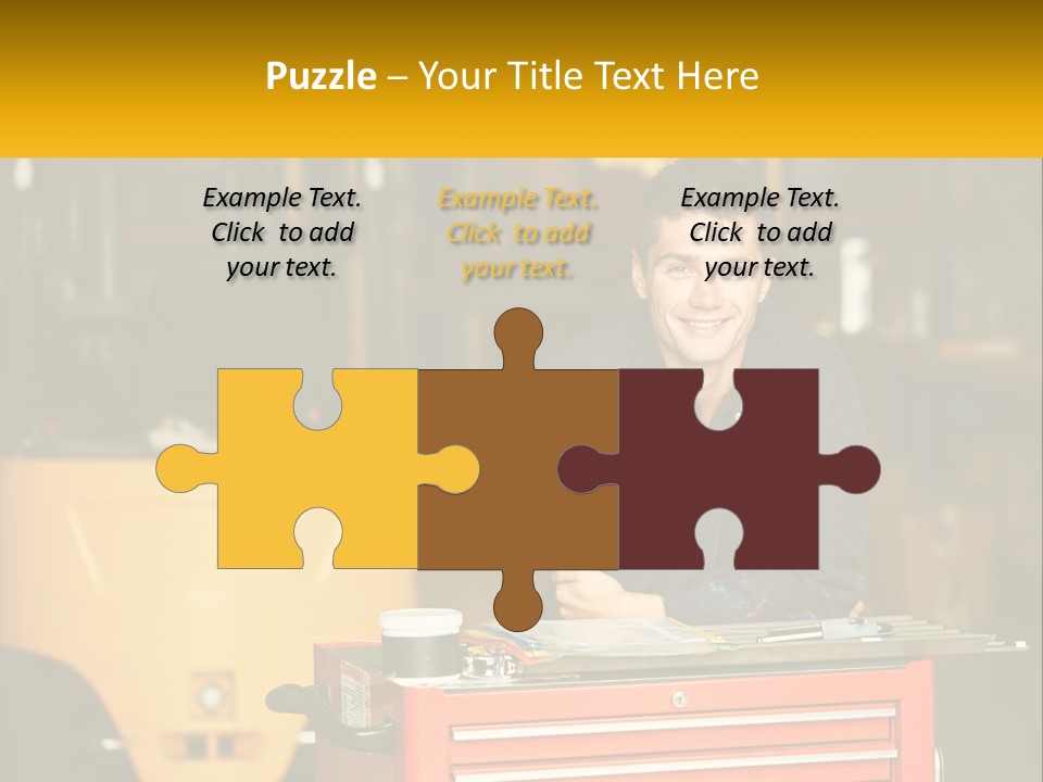 A Man Sitting At A Table In Front Of A Forklift PowerPoint Template