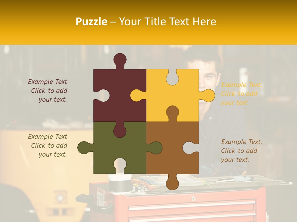 A Man Sitting At A Table In Front Of A Forklift PowerPoint Template