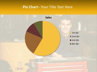 A Man Sitting At A Table In Front Of A Forklift PowerPoint Template