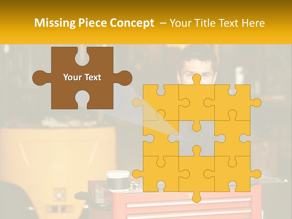 A Man Sitting At A Table In Front Of A Forklift PowerPoint Template