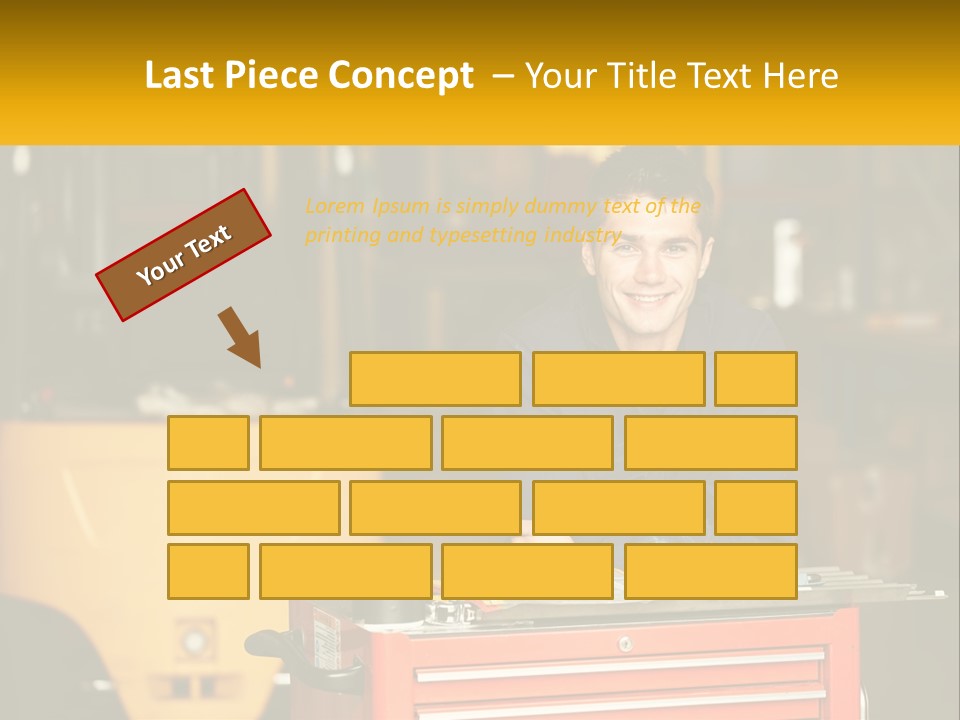 A Man Sitting At A Table In Front Of A Forklift PowerPoint Template