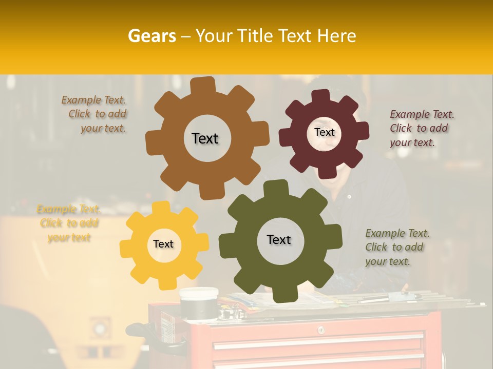 A Man Sitting At A Table In Front Of A Forklift PowerPoint Template