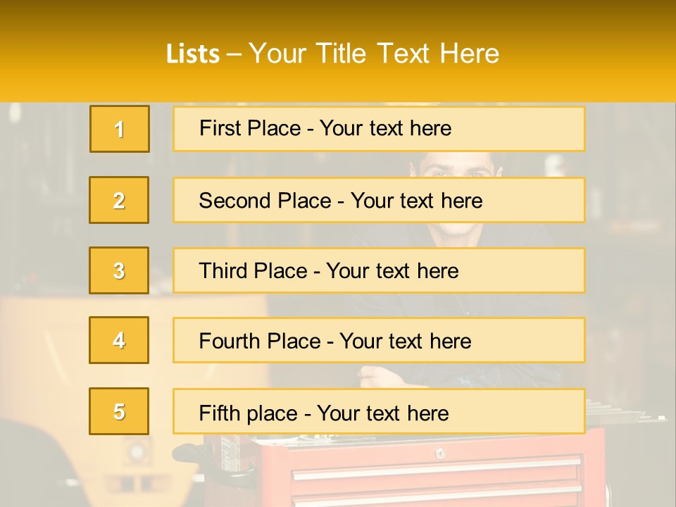 A Man Sitting At A Table In Front Of A Forklift PowerPoint Template