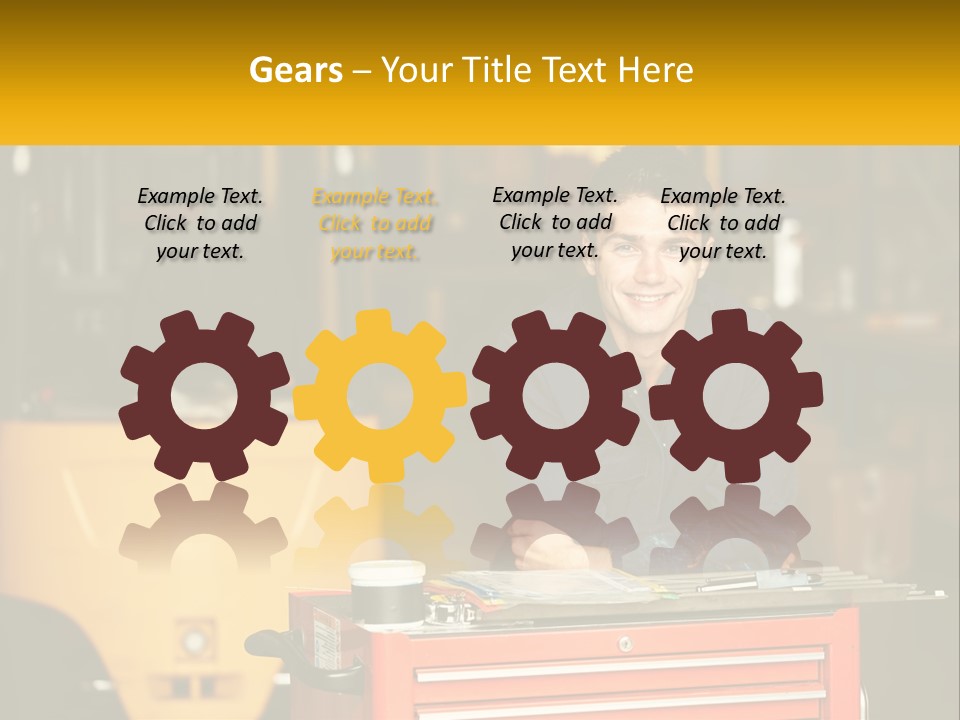 A Man Sitting At A Table In Front Of A Forklift PowerPoint Template