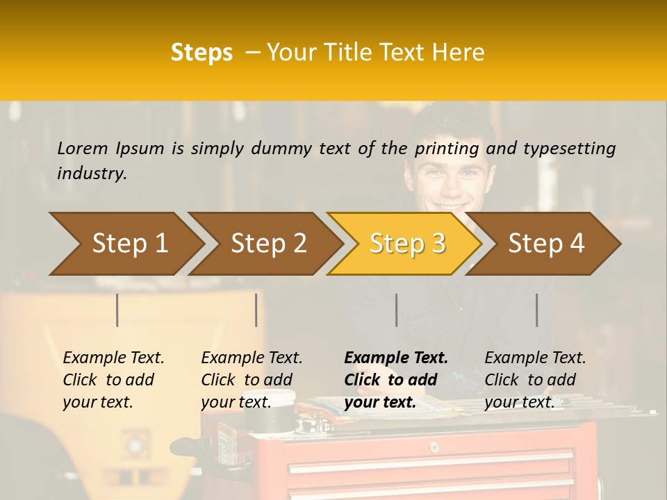 A Man Sitting At A Table In Front Of A Forklift PowerPoint Template