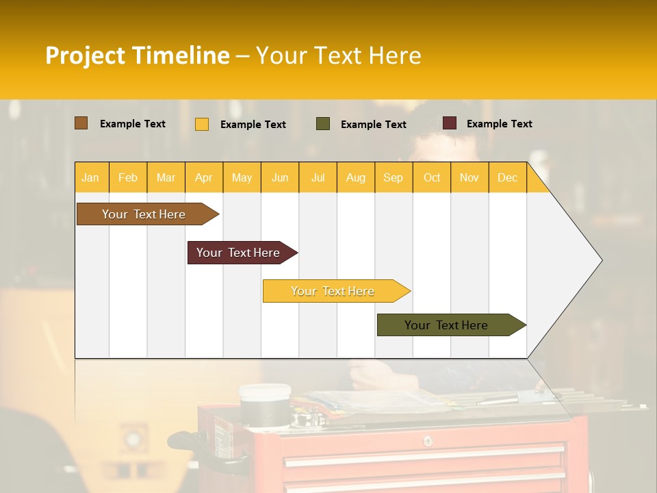 A Man Sitting At A Table In Front Of A Forklift PowerPoint Template