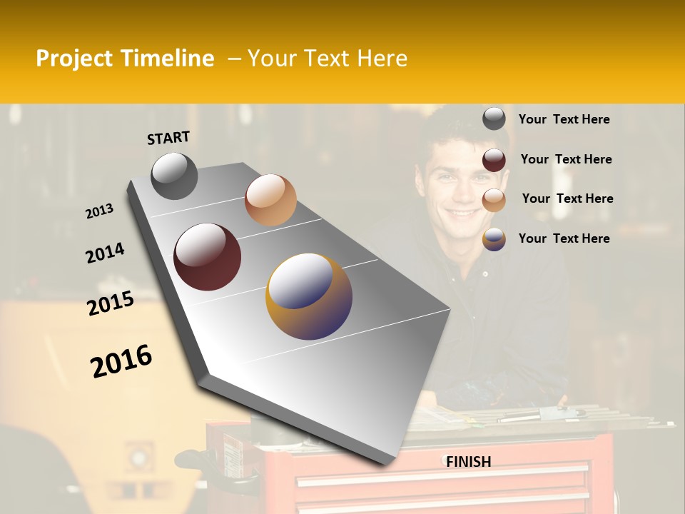 A Man Sitting At A Table In Front Of A Forklift PowerPoint Template