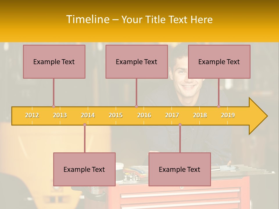 A Man Sitting At A Table In Front Of A Forklift PowerPoint Template
