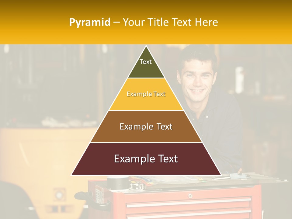A Man Sitting At A Table In Front Of A Forklift PowerPoint Template