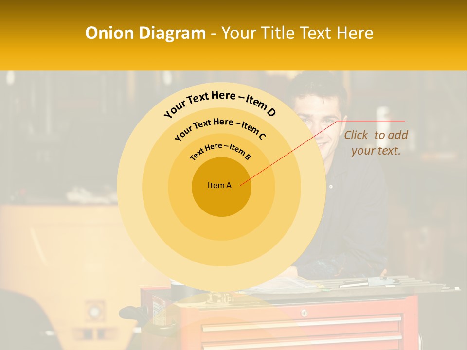 A Man Sitting At A Table In Front Of A Forklift PowerPoint Template