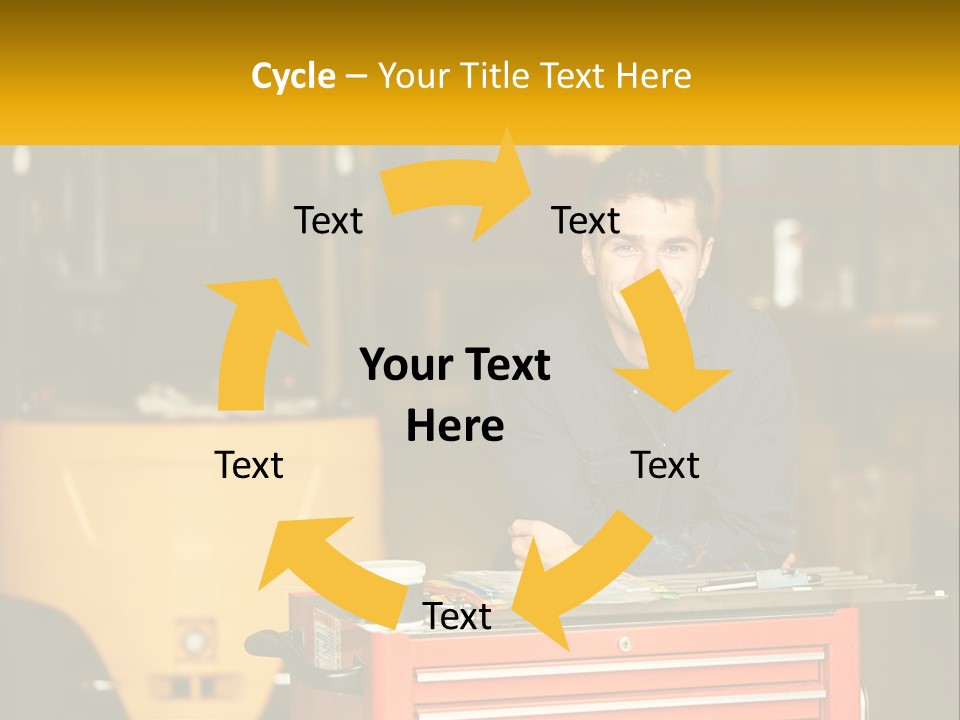 A Man Sitting At A Table In Front Of A Forklift PowerPoint Template