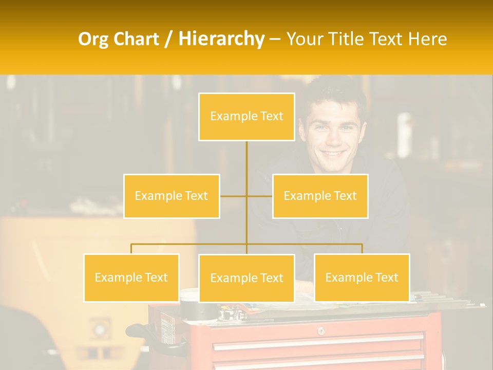 A Man Sitting At A Table In Front Of A Forklift PowerPoint Template