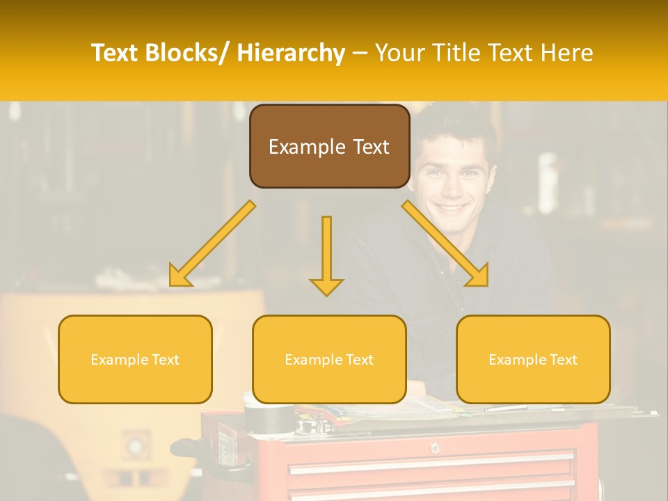 A Man Sitting At A Table In Front Of A Forklift PowerPoint Template