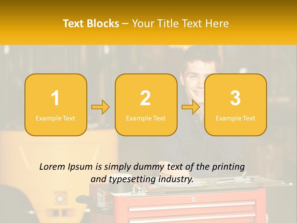 A Man Sitting At A Table In Front Of A Forklift PowerPoint Template