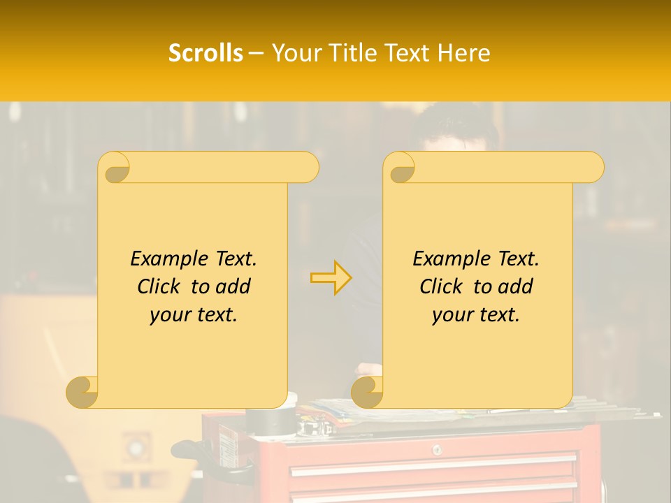 A Man Sitting At A Table In Front Of A Forklift PowerPoint Template