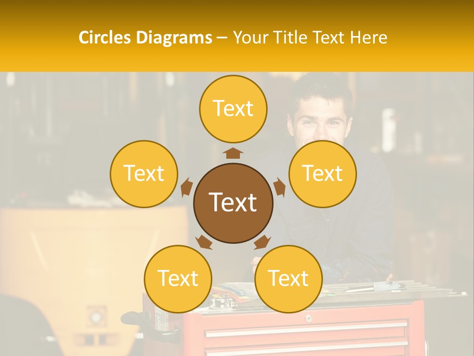 A Man Sitting At A Table In Front Of A Forklift PowerPoint Template