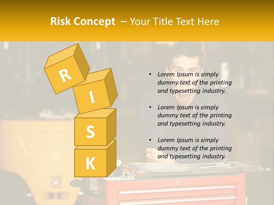 A Man Sitting At A Table In Front Of A Forklift PowerPoint Template