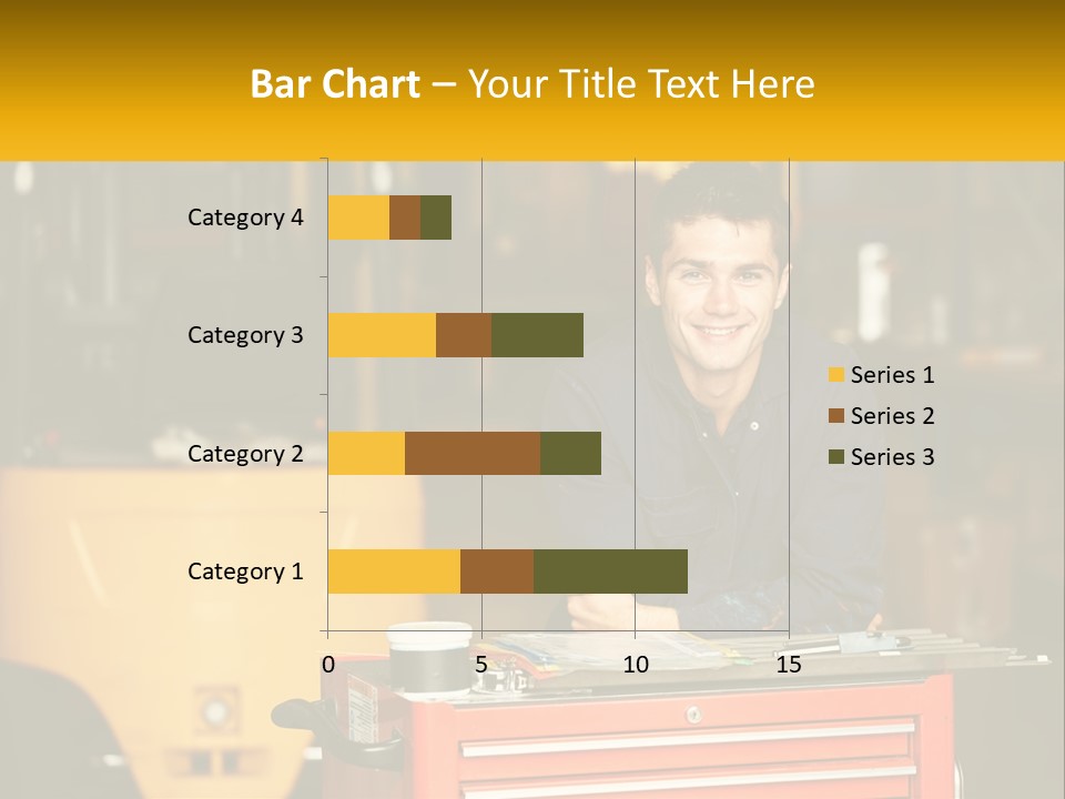 A Man Sitting At A Table In Front Of A Forklift PowerPoint Template