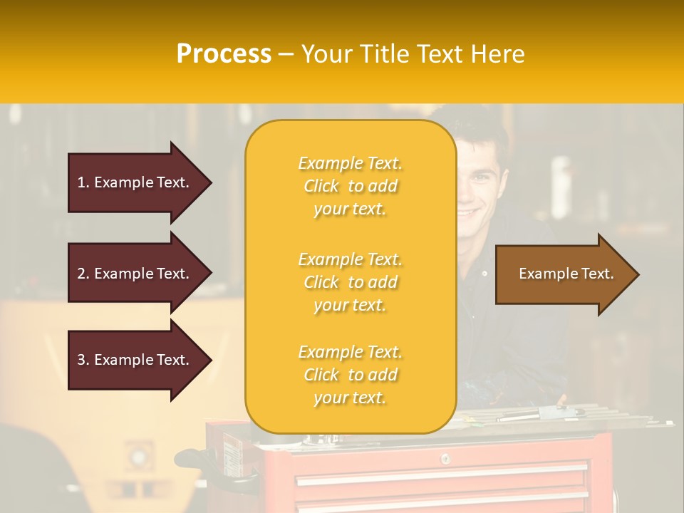 A Man Sitting At A Table In Front Of A Forklift PowerPoint Template