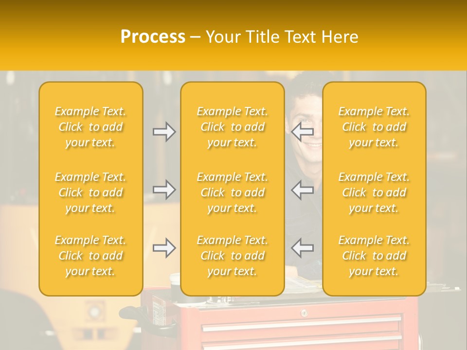 A Man Sitting At A Table In Front Of A Forklift PowerPoint Template