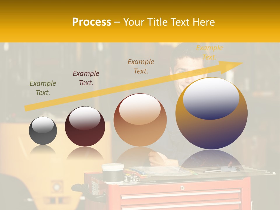 A Man Sitting At A Table In Front Of A Forklift PowerPoint Template