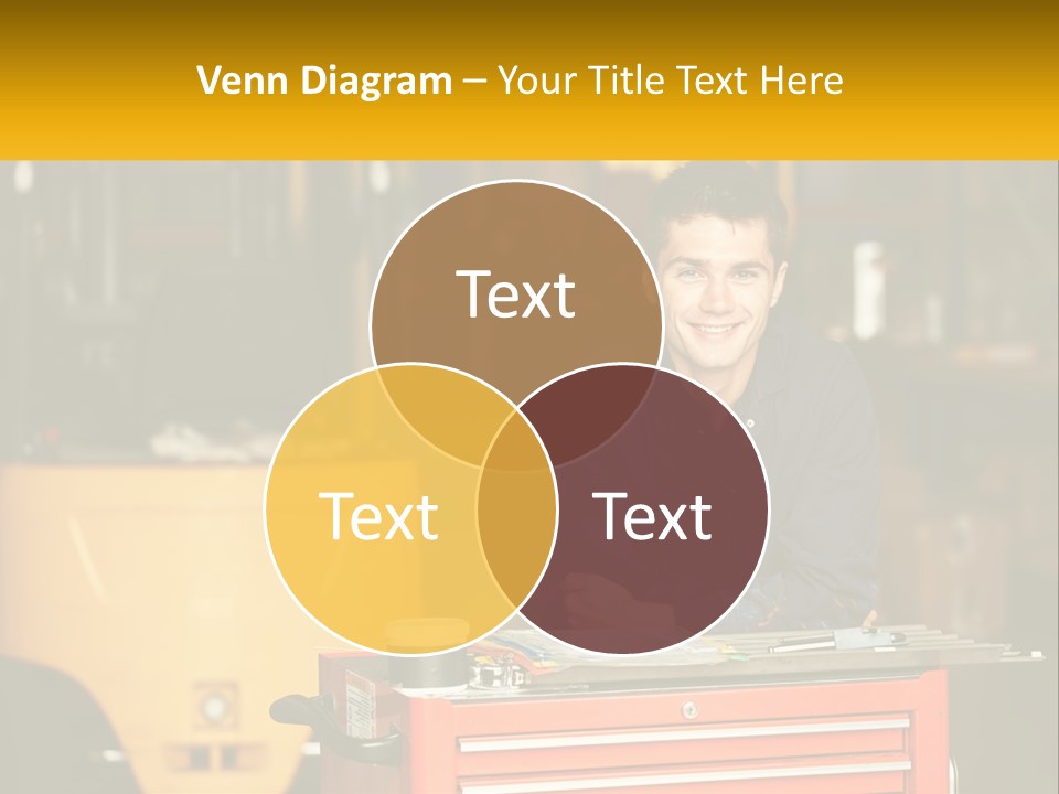 A Man Sitting At A Table In Front Of A Forklift PowerPoint Template