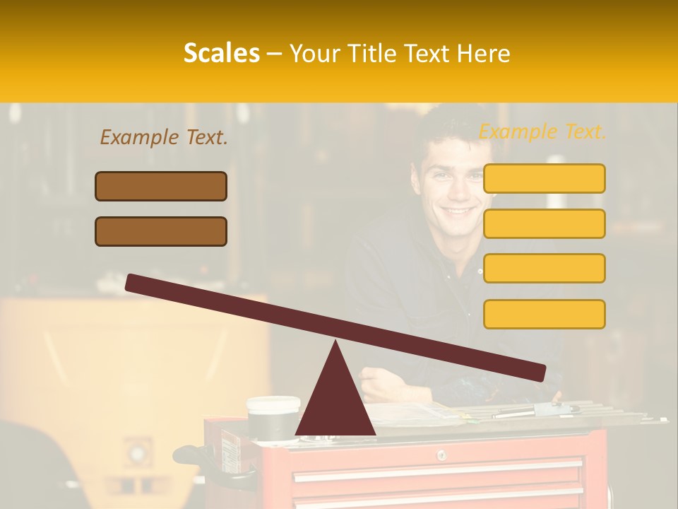 A Man Sitting At A Table In Front Of A Forklift PowerPoint Template