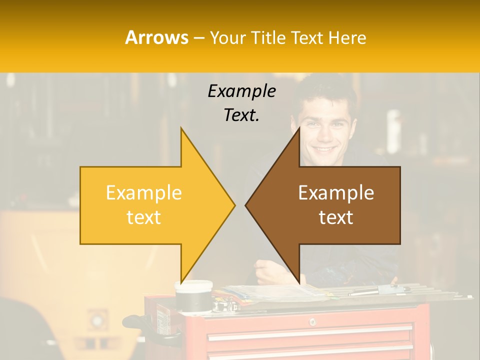 A Man Sitting At A Table In Front Of A Forklift PowerPoint Template