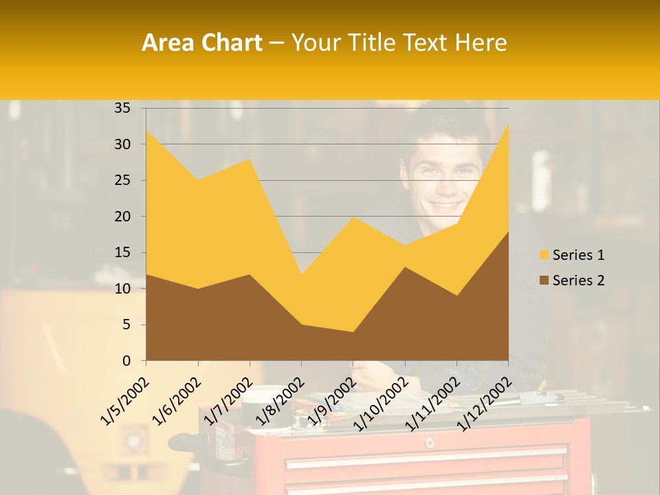 A Man Sitting At A Table In Front Of A Forklift PowerPoint Template